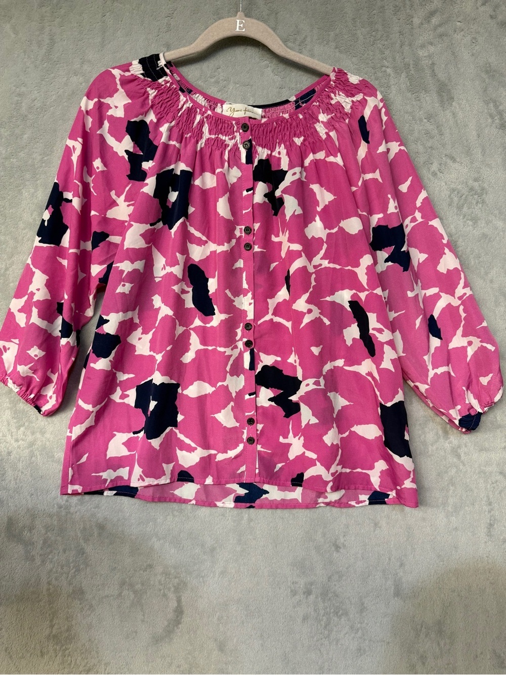 Yumi Kim Top Medium Pink Printed Peasant Button-Front Blouse
